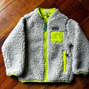 Patagonia Kids Fleece Jacket in Cream with Neon Yellow trim